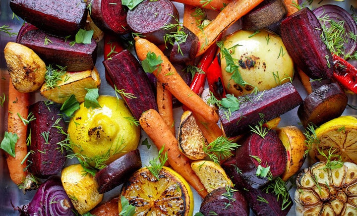 Bored of plain veggies? Try roasting them with fresh herbs and olive oil.