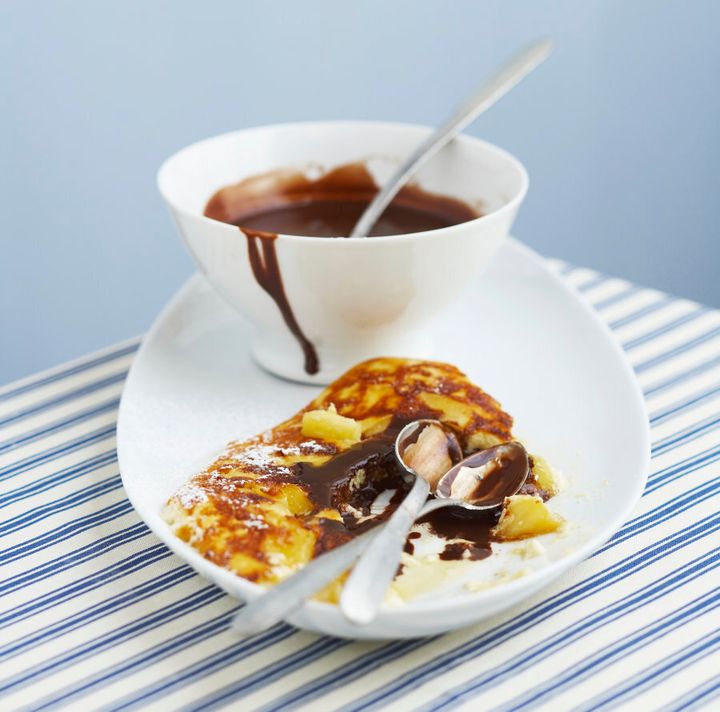 Sweet omelette with chocolate sauce and banana. Heavenly.