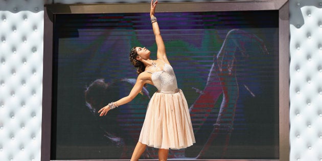 Mimi Elashiry performs on top of the world's first life-size jewellery box in Pitt Street Mall on October 13, 2016 in Sydney, Australia. (Photo by Don Arnold/WireImage)