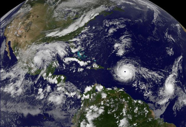 Hurricane Irma, a record Category 5 storm, churns across the Atlantic Ocean on a collision course with Puerto Rico and the Virgin Islands, is shown in this NASA satellite image taken at 1715 EDT (2215 GMT) on September 5, 2017.