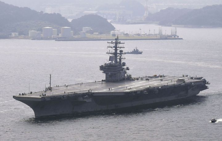 The USS Ronald Reagan leaves from its home port to be deployed for a routine autumn patrol of the Western Pacific.