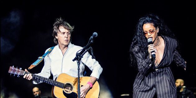 Paul McCartney and Rihanna at Desert Trip music festival, Oct. 15, 2016. 