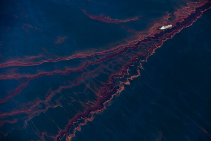 Oil on the sea surface following the Gulf of Mexico spill.