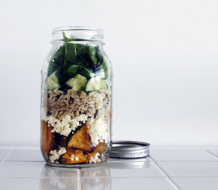 Try roast pumpkin, feta, brown rice, cucumber and baby spinach.
