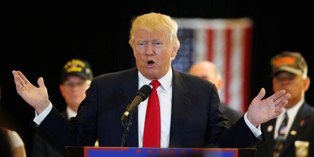 U.S. Republican presidential candidate Donald Trump addresses the media regarding donations to veterans foundations at Trump Tower in Manhattan, New York, U.S., May 31, 2016. REUTERS/Lucas Jackson