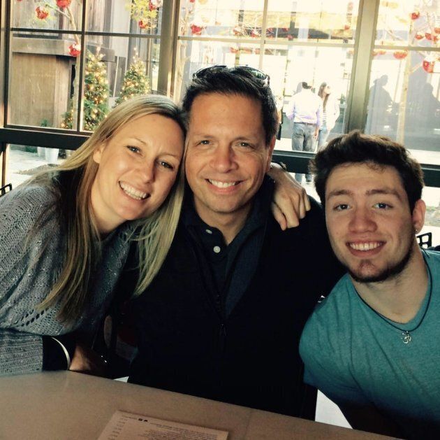 Justine Damond, 40, with fiance Don and his son, Zach. Justine was shot dead just a month before she was to be married to her long-time sweetheart.