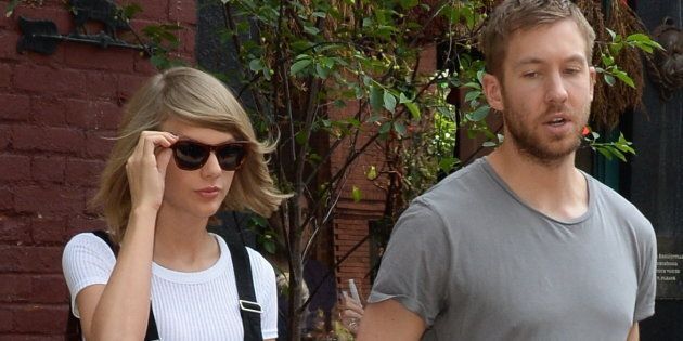 NEW YORK, NY - MAY 28: Singer Taylor Swift and Calvin Harris coming out of the spotted Pig in Soho on May 28, 2015 in New York City. Photo by Raymond Hall/GC Images) (Photo by Raymond Hall/GC Images)