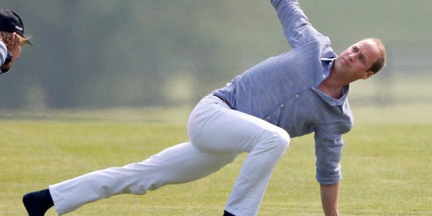 ASCOT, UNITED KINGDOM - MAY 28: (EMBARGOED FOR PUBLICATION IN UK NEWSPAPERS UNTIL 48 HOURS AFTER CREATE DATE AND TIME) Prince William, Duke of Cambridge warms up before talking part in the Audi Polo Challenge at Coworth Park Polo Club on May 28, 2016 in Ascot, England. (Photo by Max Mumby/Indigo/Getty Images)