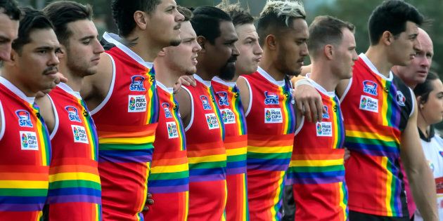 St Kilda City players before the Pride Round match on August 12.