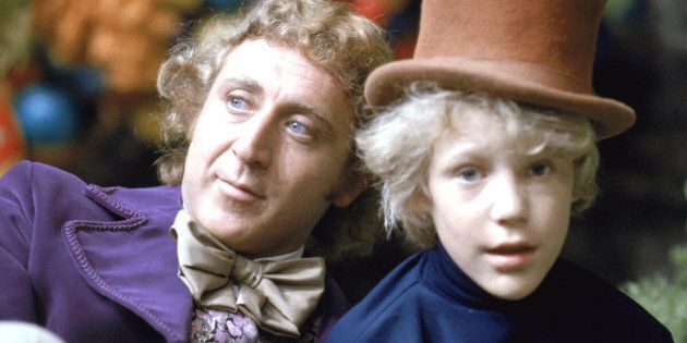 Peter Ostrum as Charlie Bucket, with Gene Wilder as Willy Wonka, on the set of