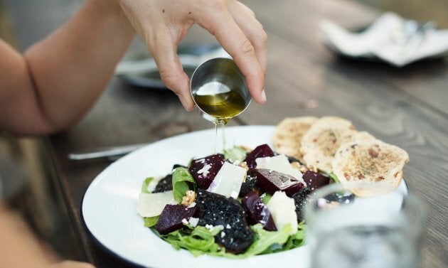 Olive oil makes a simple but tasty dressing.