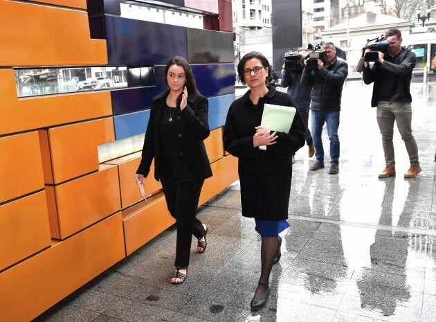 Shonica Guy (left) with lawyer Jennifer Kanis arriving at the Federal Court of Australia.