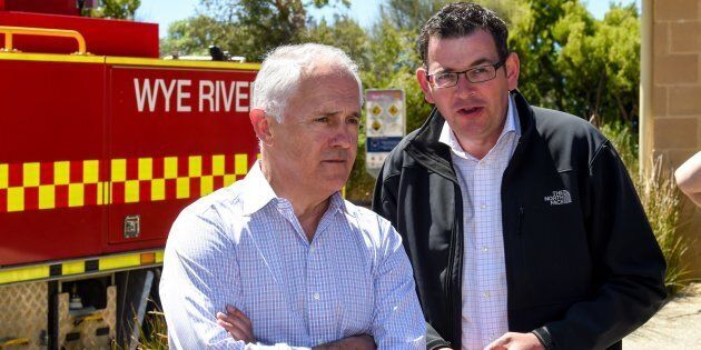 Malcolm Turnbull and Daniel Andrews at Wye River, after December bushfires in Victoria