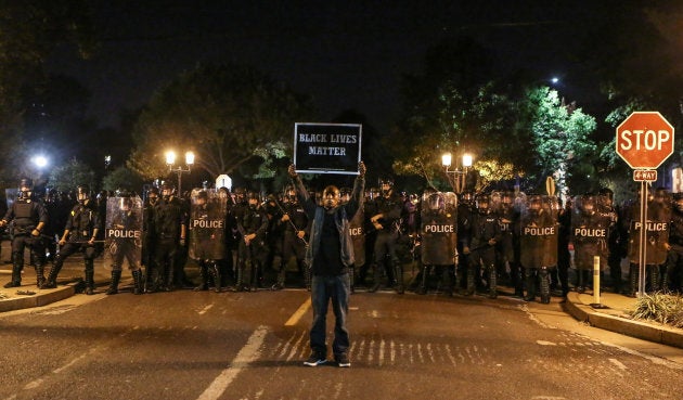 The protest started as a peaceful rally.