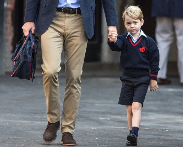 Prince William accompanies his son Prince George on his first day of school at Thomas's school in Battersea, London, September 7, 2017. (REUTERS/Richard Pohle/Pool)