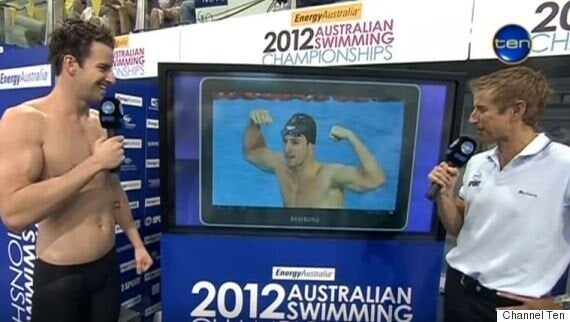 The old arrogant James Magnussen after winning the 100m at the 2012 London Olympic trials.