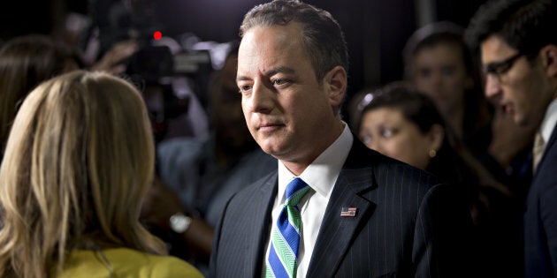 Reince Priebus, chairman of the Republican National Committee, speaks to the media following the vice presidential debate at Longwood University in Farmville, Virginia, U.S., on Tuesday, Oct. 4, 2016. Indiana Governor Mike Pence and Virginia Senator Tim Kaine arrive at tonight's debate with three main assignments: defend their bosses from attack, try to land a few blows, and avoid any mistakes showing them unfit to be president. Photographer: Daniel Acker/Bloomberg via Getty Images