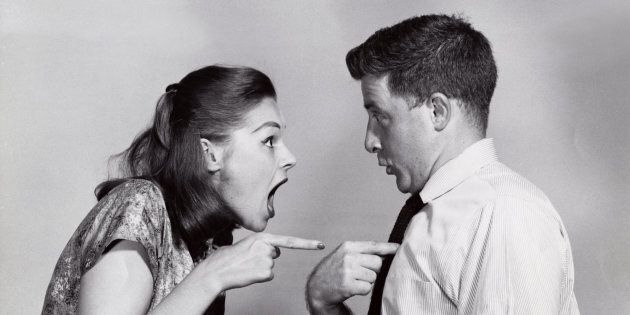 Angry, arguing, point, gesturing, blaming, confront, indoors, couple, Caucasian, gesture, accusing, confronting, argue, confrontation, pointing, accuse, emotions, eras, 1940s-1950s, moods, blame, people, young adult couples