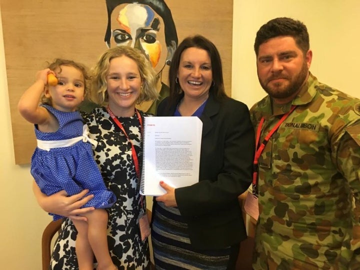 Trooper Evan Donaldson with Senator Jacqui Lambie and his family earlier this year