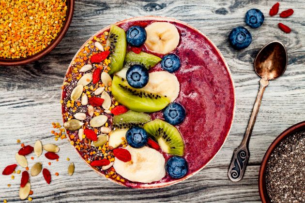 For a healthy ice cream fix, try a smoothie bowl made with frozen berries and banana.