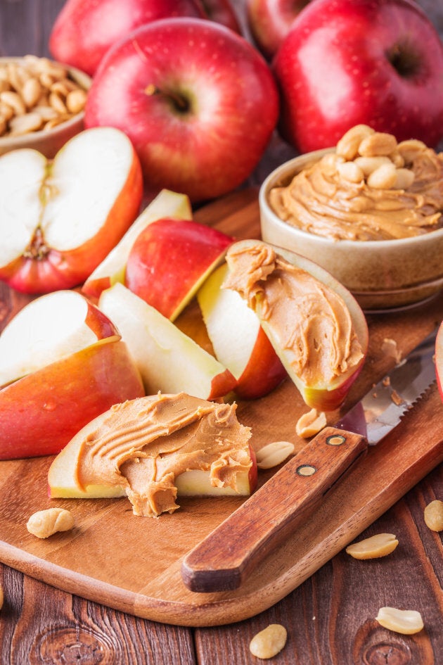 Apple slices with natural peanut butter is a winner.