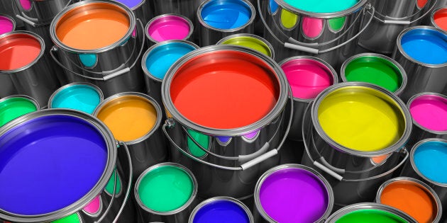 Various Paint Tins, Paint Cans, Buckets of Paint with variety of color.