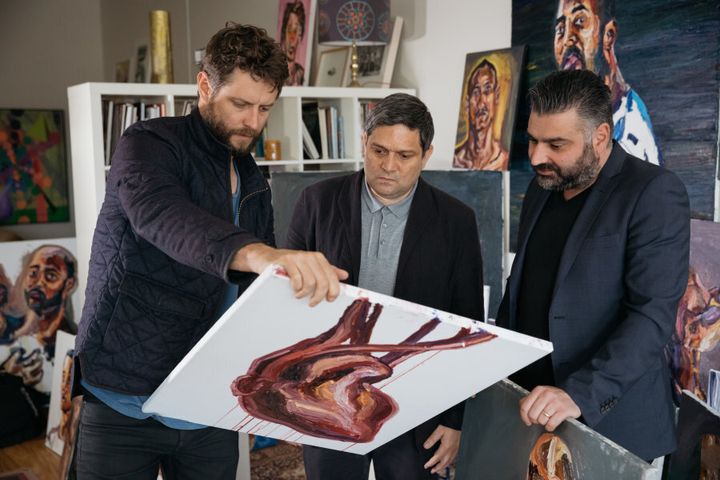 Ben Quilty with Sydney Festival Director Wesley Enoch and Campbelltown Arts Centre Director Michael Dagostino.