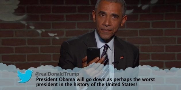 President Barack Obama reads mean tweets