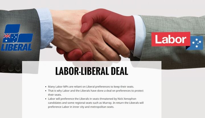 The alleged Labor-Liberal deal, from a website created by the Greens