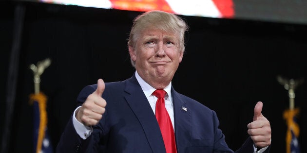 TAMPA, FL - OCTOBER 24: Republican presidential candidate Donald Trump speaks during a campaign rally at the MidFlorida Credit Union Amphitheatre on October 24, 2016 in Tampa, Florida. There are 14 days until the the presidential election. (Photo by Joe Raedle/Getty Images)