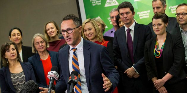 Richard Di Natale and the Greens parliamentarians, at the party's National Conference in May.