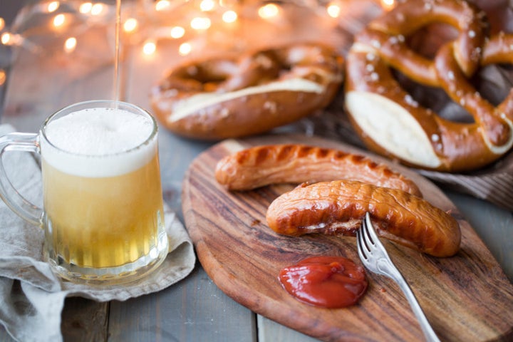 Bavarian sausages with Bretzeln and beer.