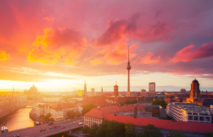 The beautiful Berlin skyline at sunset.