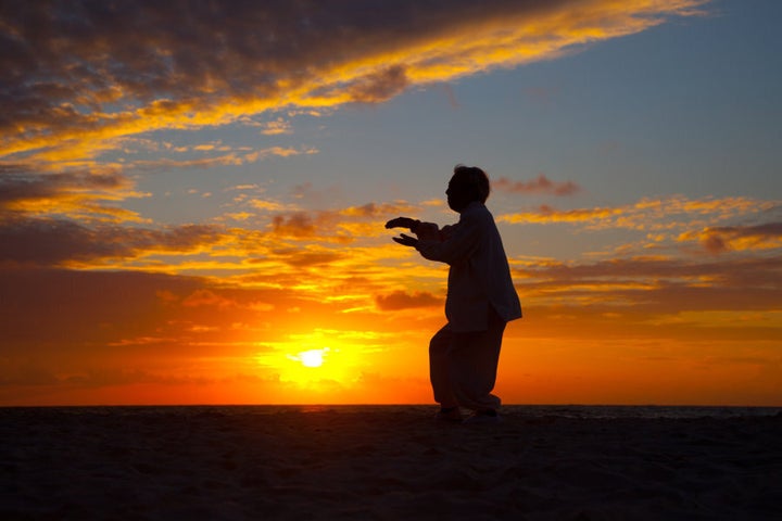 Tai chi is a gentle exercise which can help maintain strength, flexibility and balance, and is often described as meditation in motion.