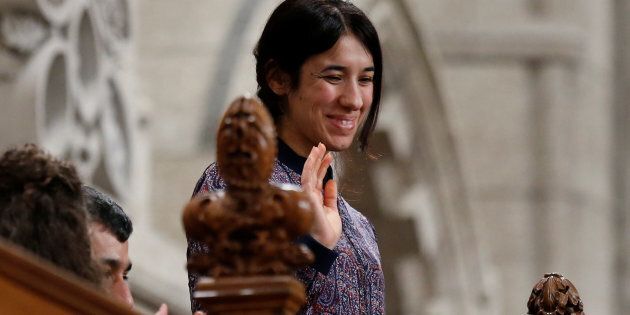 Nadia Murad Basee Taha, United Nations Goodwill Ambassador for the Dignity of Survivors of Human Trafficking, waves while being recognized by the Speaker in the House of Commons on Parliament Hill in Ottawa, Canada, October 25, 2016. REUTERS/Chris Wattie