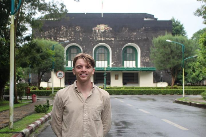 James Barklamb outside of Yangon University.