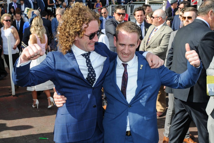 Ciaron Maher and his younger brother Declan after THAT Caulfield Cup win.