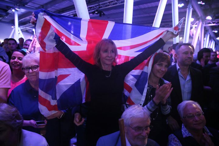 A Brexit supporter holds a Union Flag at a Vote Leave rally in London, Britain on June 4, 2016. Polls suggest that a week from the vote, the Leave Campaign is ahead.