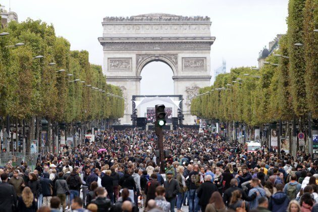 A rare sight -- the Champs-Élysées is taken over by pedestrians.