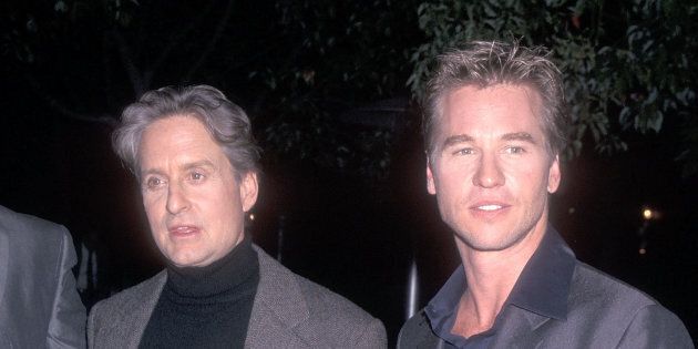HOLLYWOOD - OCTOBER 3: Actor Michael Douglas and actor Val Kilmer attend 'The Ghost & the Darkness' Hollywood Premiere on October 3, 1996 at Paramount Theatre, Paramount Pictures Studios in Hollywood, California. (Photo by Ron Galella, Ltd./WireImage)
