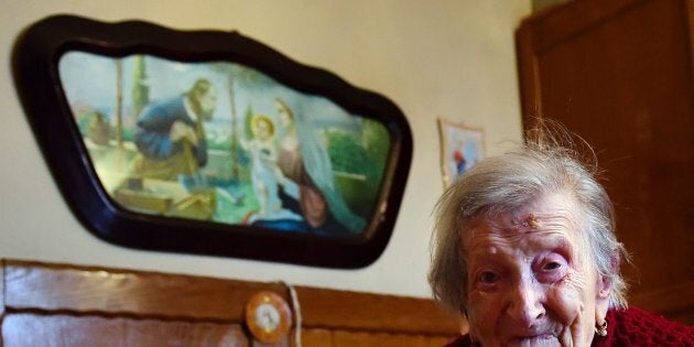 Emma Morano, 116, poses for AFP photographer in Verbania, North Italy, on May 14, 2016. Emma Morano is the oldest living person in the world, and the only one left who has touched three centuries. Susannah Mushatt Jones, a New York woman several months her senior, died on May 12 evening, making Morano the world's oldest known person at 116. / AFP / OLIVIER MORIN (Photo credit should read OLIVIER MORIN/AFP/Getty Images)