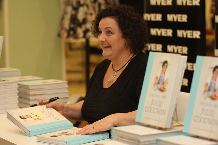 The very first MasterChef Australia winner, Julie Goodwin, with her cookbook 'Our Family Table' in 2010.