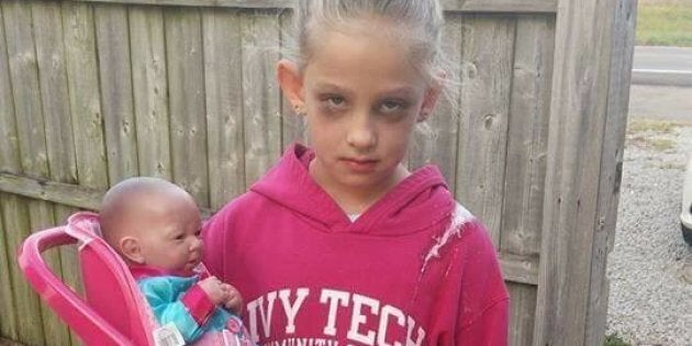 Lainie Griffin won Halloween with her mom costume.