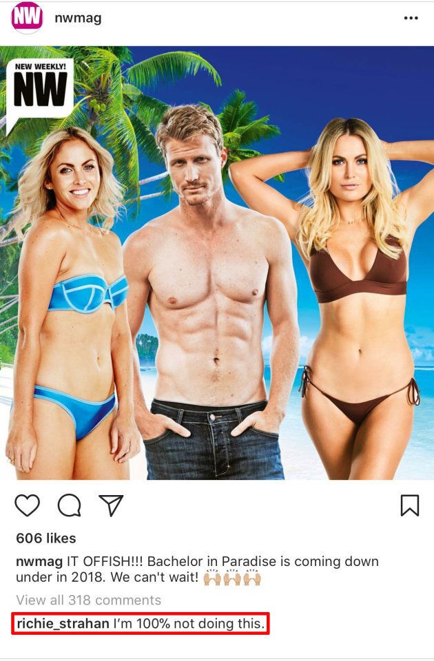 Is he just throwing us off the scent? Richie jumps in to deny his involvement with 'Bachelor in Paradise'.