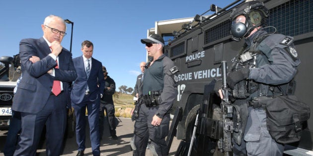 Prime Minister Malcolm Turnbull with the AFP Tactical Response Team.