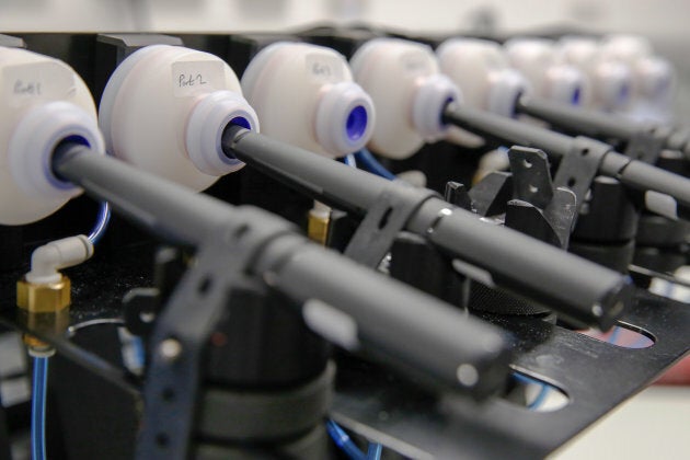 E-cigarettes sit on a Cerulean e-Cigarette Testing Instrument (CETI8) at the British American Tobacco Plc research and development laboratories in Southampton, U.K., on Wednesday, Jan. 18, 2017.