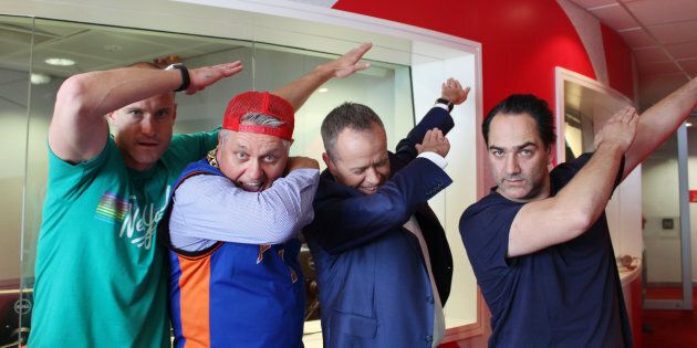 Fitzy, Ray Hadley, Bill Shorten and Wippa try a dab.