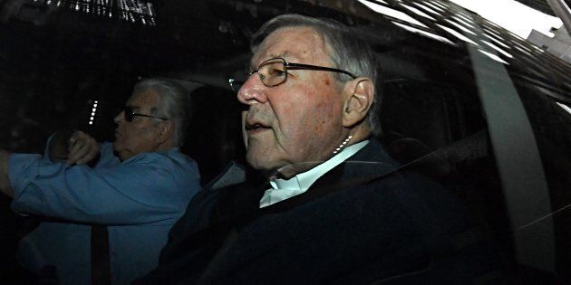 George Pell pictured before appearing at the Magistrates court.