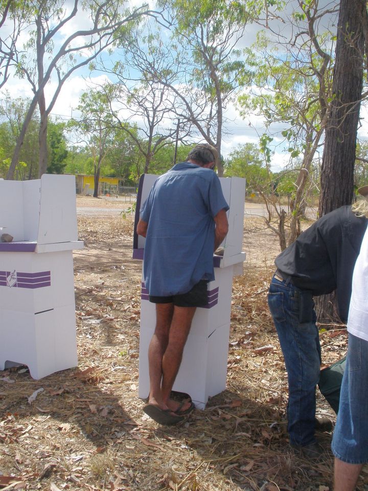 A Bulman resident casts his vote.