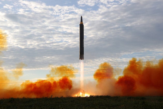 North Korean leader Kim Jong Un (not pictured) guides the launch of a Hwasong-12 missile.